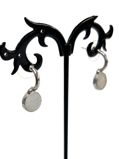 Silvertone Post Pierced Earrings Circle Design 5/8" Drop
