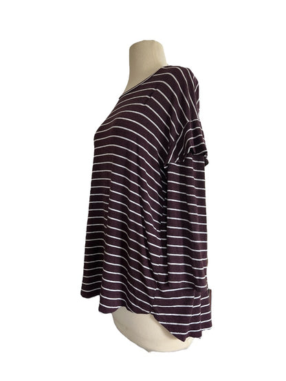 Large Dolan Anthropologie Plum Striped Long Sleeve Ruffle Blouse Shirt