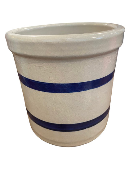 Vintage Robinson Ransbottom of Roseville, Ohio Blue Striped Pottery Crock - 6" tall and 6" diameter