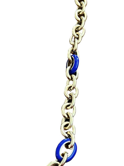 J Crew Goldtone and Blue Chain Link Necklace 36"