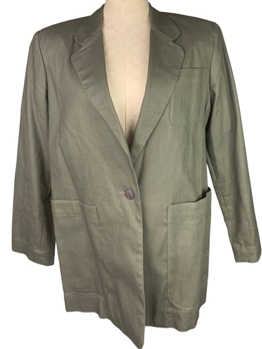 6P Rafaella Petites Women's Vintage 90s Army Green Cotton Blend Blazer