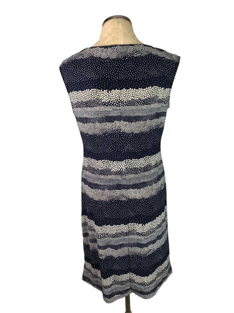 Large Chaps Navy White Dot Pullover Sheath Dress Sleeveless Side Rouching