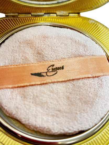 Vintage Shell Shape Heart Makeup Compact Goldtone Mirror Puff 4" x 4"