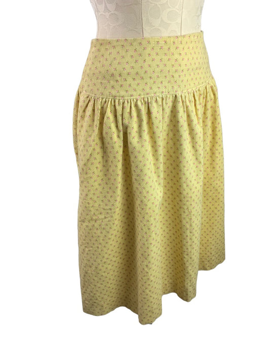 Small Daisy pour Bebe Blond Women's Vintage 1980s Corduroy Yellow Skirt Pockets Knee Length