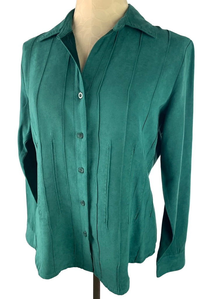 Medium Lemon Grass Studio Women's Microfiber Blouse Button Up Emerald Green