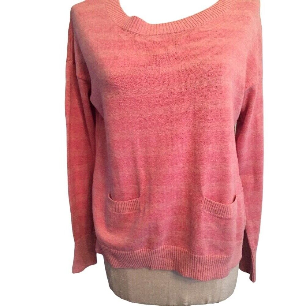 XS Banana Republic Pink Women's Crewneck Pocket Front Sweater Light Pink Stripe