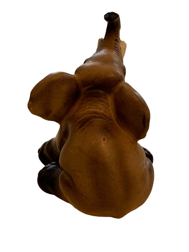 Vintage Lefton Elephant With trunk up Brown white black # H6980 3 3/4"