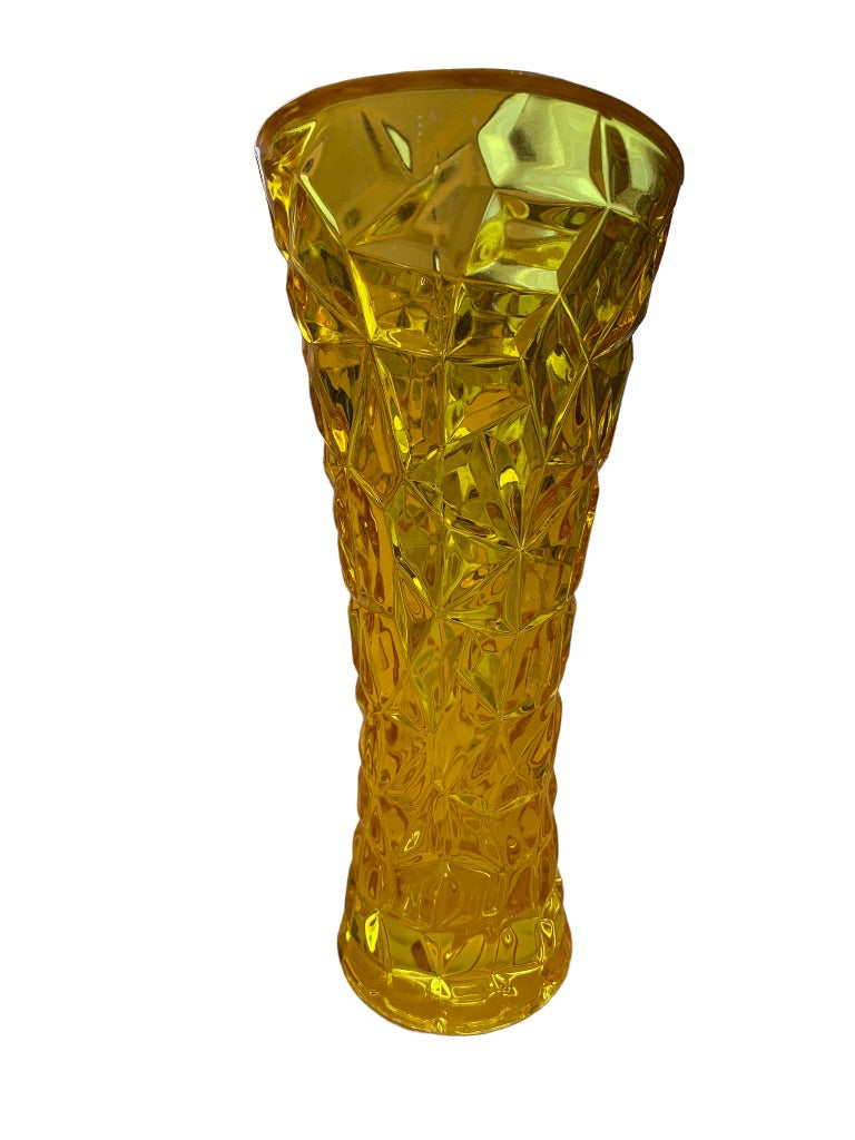 Vintage Honey Pressed Glass Yellow 8.5" Vase Star Design