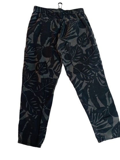 Small Gap Gray Tropical Print Women's Pull On Elastic Drawstring Waist Pants