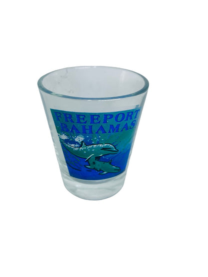 Freeport Bahamas Souvenir Shot Glass Blue Ocean Dolphins Barware