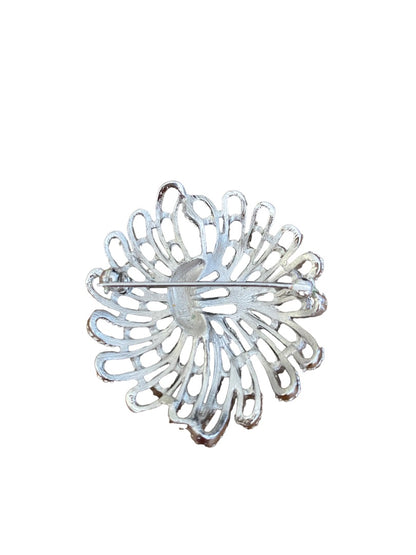 Trifari Silvertone Domed Flower Brooch