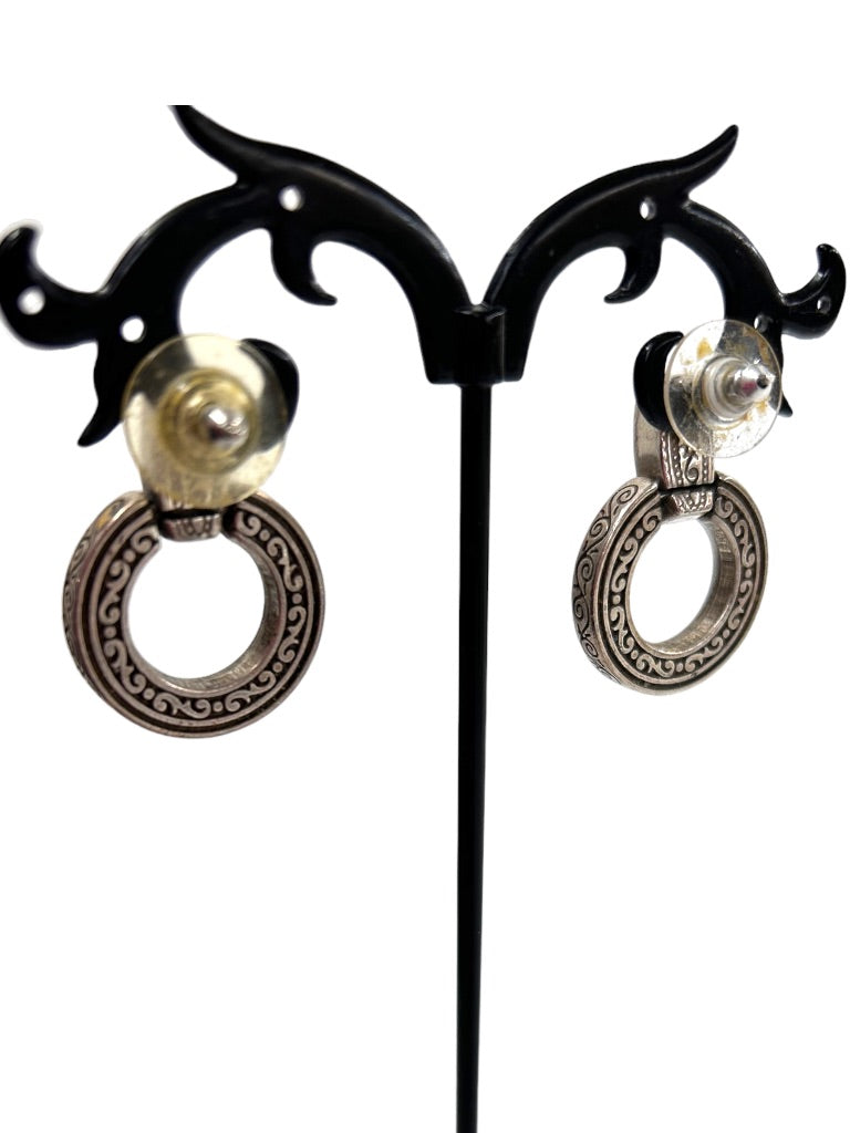 Vintage Sivertone Door Knocker Earrings Embossed 1 1/8" Drop Post Pierced