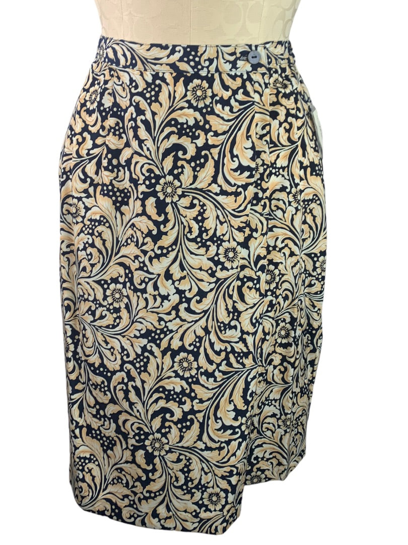 6 Worthington Yellow Navy Blue Skirt Knee Length Skirt New