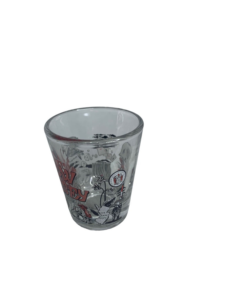 New Jersey State Landmarks Clear Shot Glass Red Black 1.5 oz