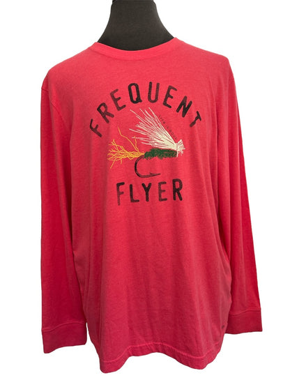 Large Life is Good Men's Long Sleeve T-shirt "Frequent Flyer" Fly Fishing