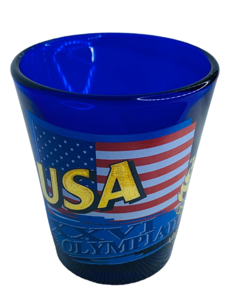 Blue Shot Glass Souvenir USA XXVI Olympiad Atlanta 1996