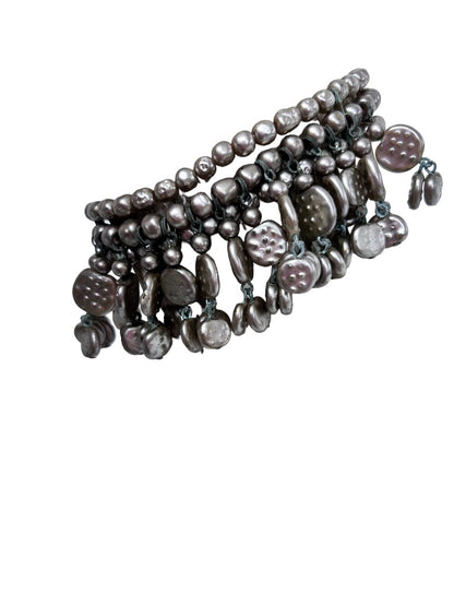 Cuff Bracelet Beaded Design Painted Metallic Brown Color Acrylic Beads Wire Adjustable Fit