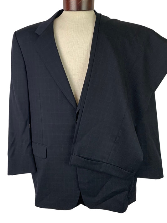 46R Trussini Men's 2 Piece Navy Blue Wool Suit Subtle Plaid (Italy 56)