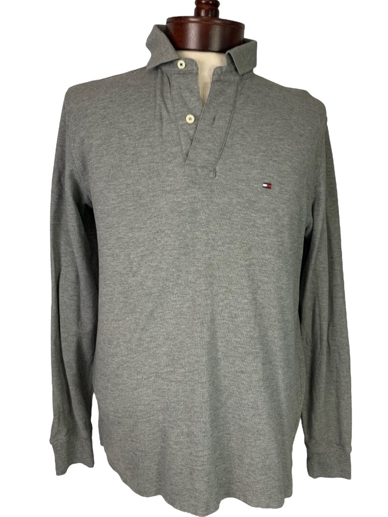 Medium Tommy Hilfiger Men's Forest Gray Long Sleeve Polo Shirt Regular Fit