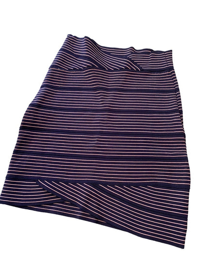 Small Freeway Women's Navy Blue Pink Stripe Bandage Skirt 17" Length