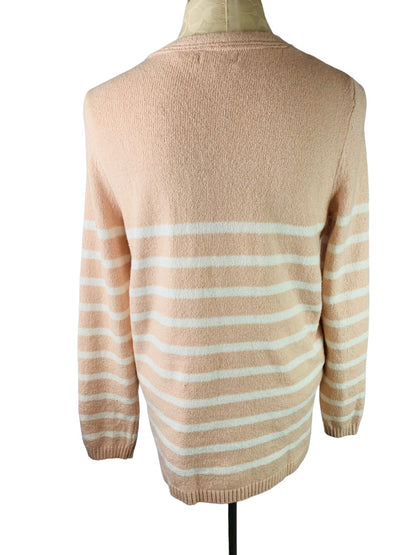 Small Calvin Klein Women's Pink White Stripe Lace Up Neckline Sweater