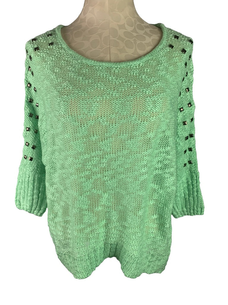 Small Twiggy London Light Green New Women's Loose Knit Sweater Embellished