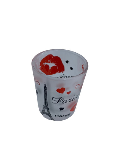 Paris Souvenir Shot Glass Barware Frosted Red Black Design