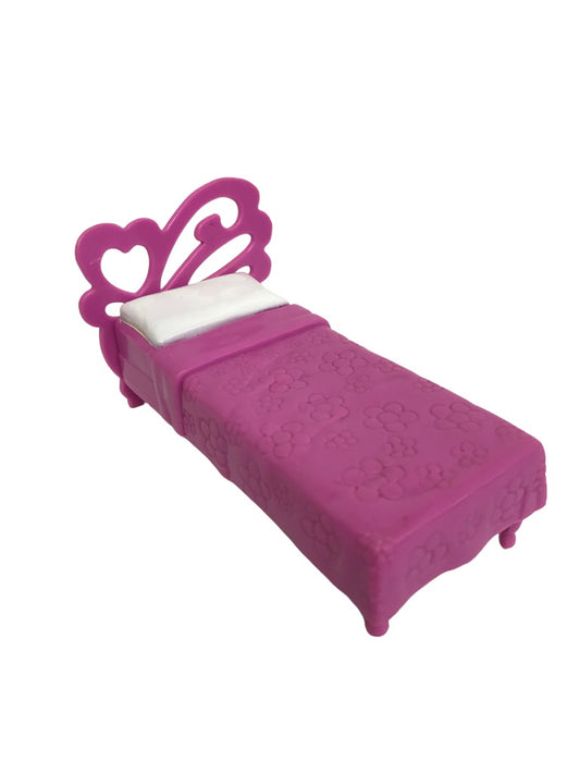2002 Origin Dollhouse Miniature Plastic Bed Purple Heart Floral 3.5"l x 1.5"w