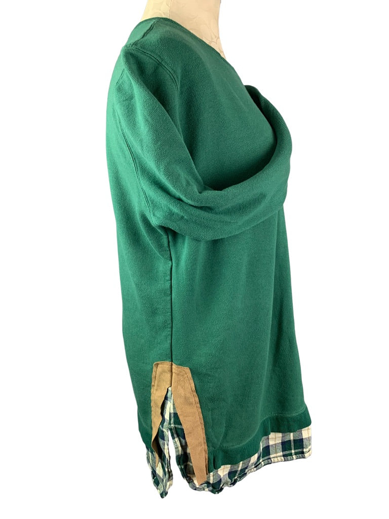 Large evy's tree Women's Green Soft Sweatshirt Flannel Trim "The Charlotte"