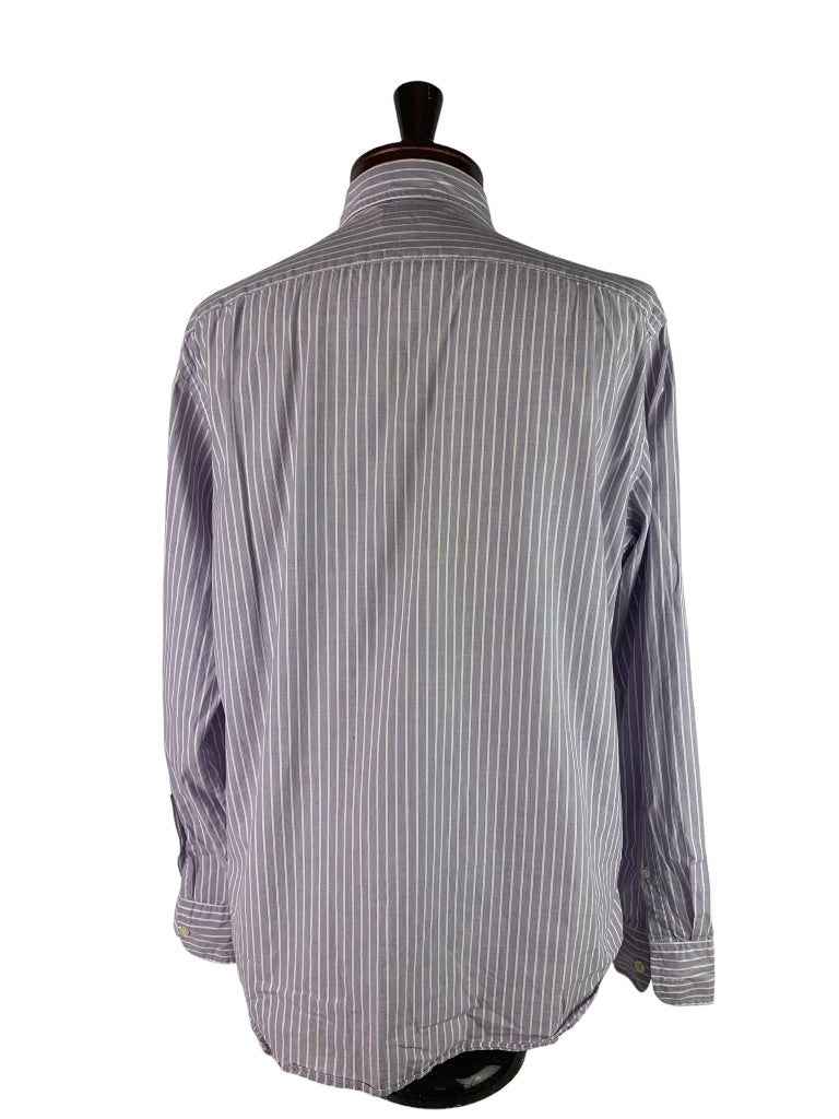 Large Tailored by J.Crew Men's Striped Button Down Dress Shirt Purple White 50552