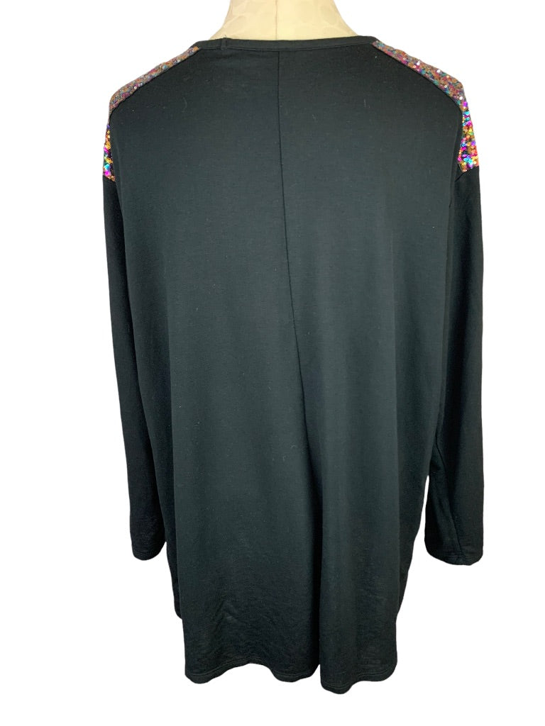 22/24 Lane Bryant Women's Black Jersey Knit Top Multicolor Sequin Shoulders Pullover