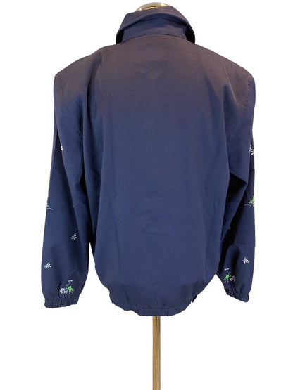 8 Alfred Dunner Women's Navy Blue Full Zip Spring Jacket Navy Blue Embroidered Frogs