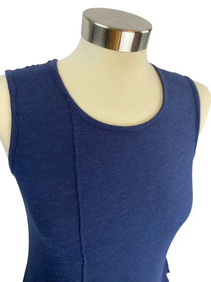 XS DG2 Diane Gilman Navy Blue Ruffle Hem Sleeveless Tshirt Tank Tunic Length