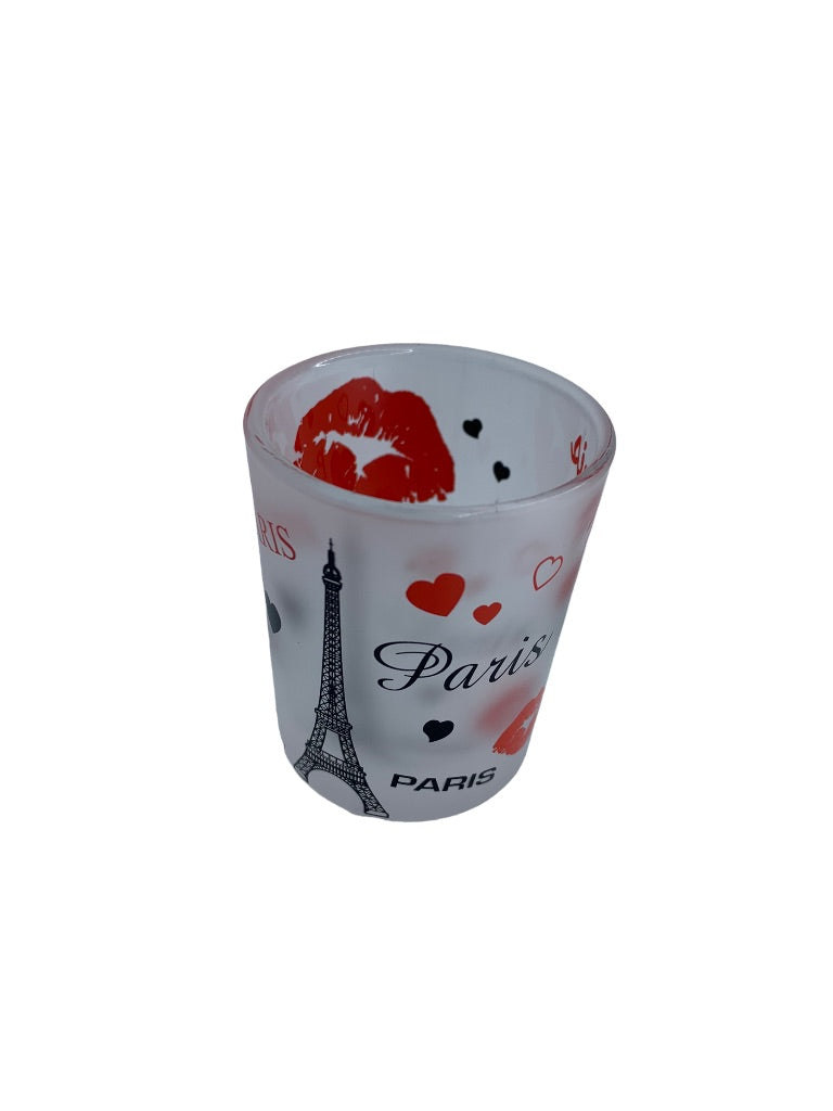 Paris Souvenir Shot Glass Barware Frosted Red Black Design