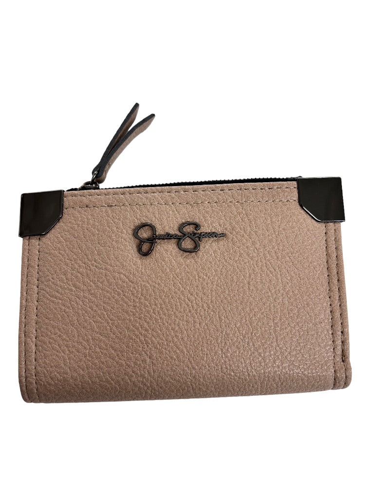 Jessica Simpson Taupe Faux Leather "Frankie Double Gusset Bi Fold" Wallet