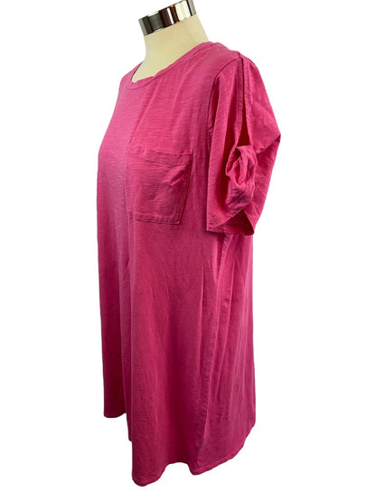 2X Sanctuary Women's Hot Pink Tunic Tshirt Single Pocket Short Sleeve 35" length