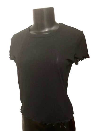 Small Madewell Cap Sleeve Sheer Womens Top Black Pullover Blouse