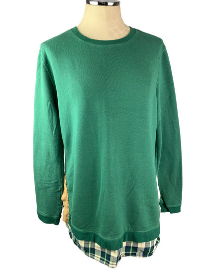 Large evy's tree Women's Green Soft Sweatshirt Flannel Trim "The Charlotte"