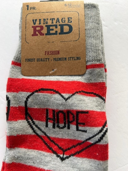 New "Vintage Red" Striped Hope Heart Socks 6-12