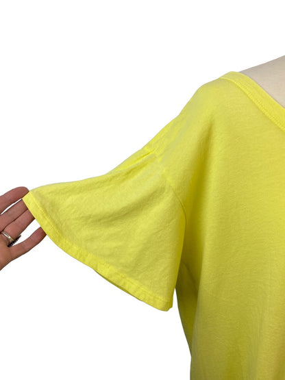 XL Caslon Yellow Flounce Hem Women's Tshirt Short Sleeve Scoop Neck