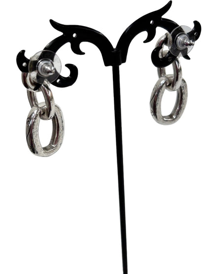 Silvertone Linked Chain Post Pierced Earrings Etched 1 5/8" Drop Dangle