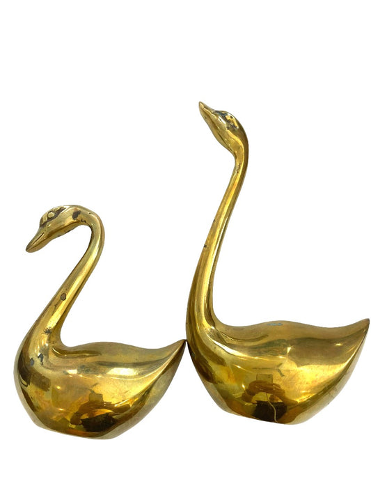 Vintage Brass Swan Statues Figures Set of Two