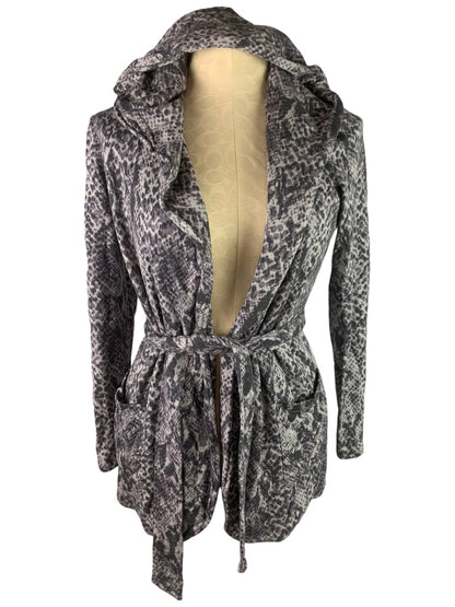 XS Serena Williams Women's Reptile Print Tie Belt Lounge Jacket Hooded Sweatshirt