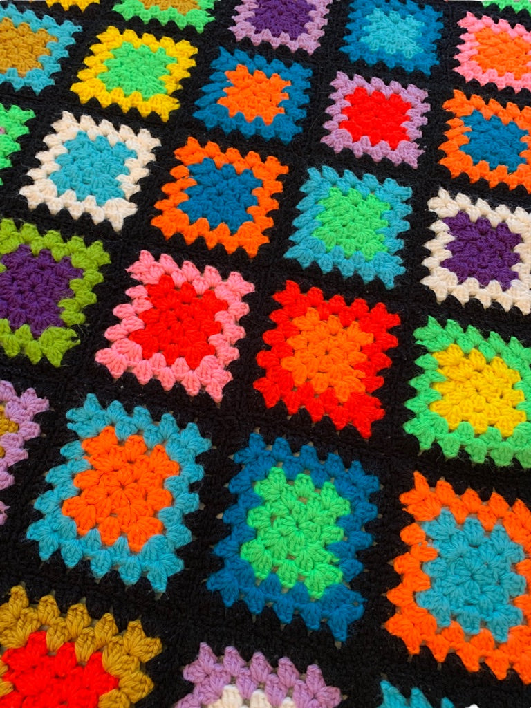 Vintage Handmade Granny Square Afghan Throw 54" Square