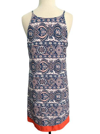 Small THML Paisley Spaghetti Strap Pull Over Dress Anthropologie Blue Pink Orange