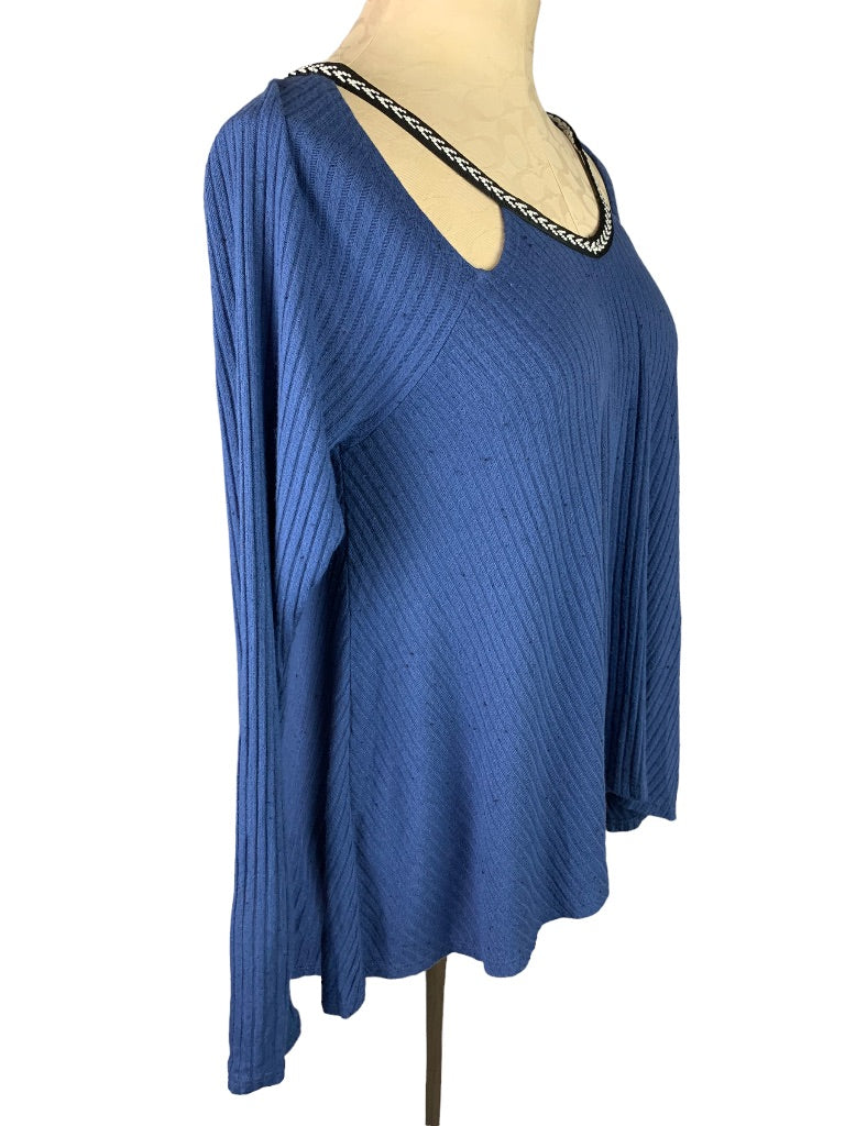 Medium Lazy Sundays Women's Blue Cut Out Neckline Soft Jersey Knit Top