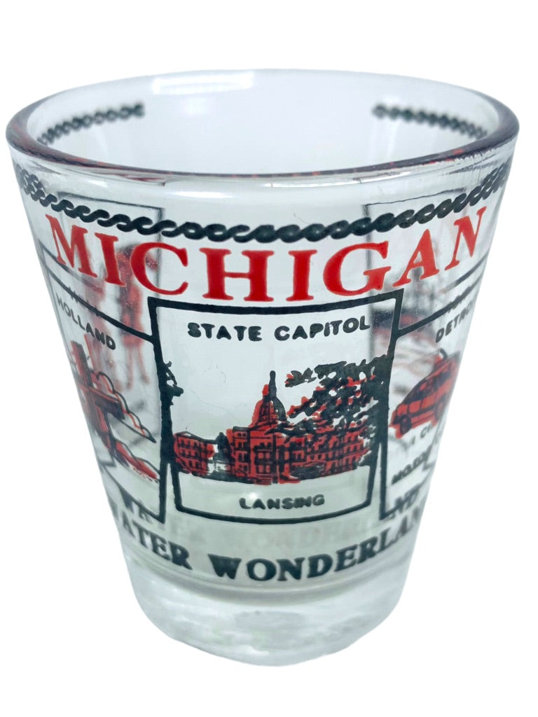 Michigan Souvenir Shot Glass Clear Barware State Illustrations