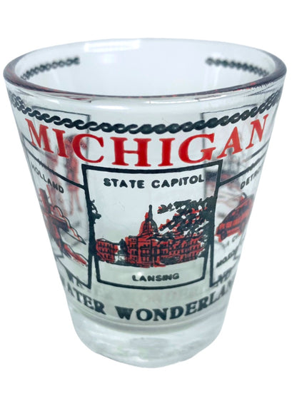 Michigan Souvenir Shot Glass Clear Barware State Illustrations