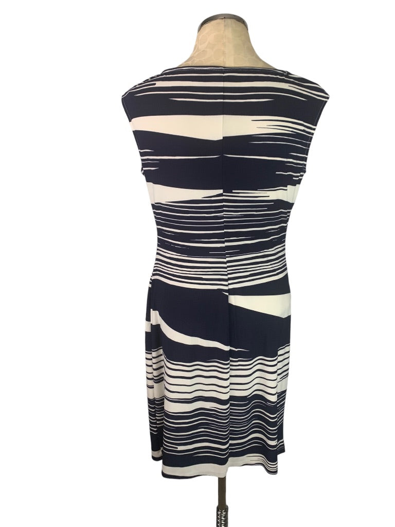 Large Chaps Navy Blue White Pullover Sheath Dress Sleeveless Side Rouching