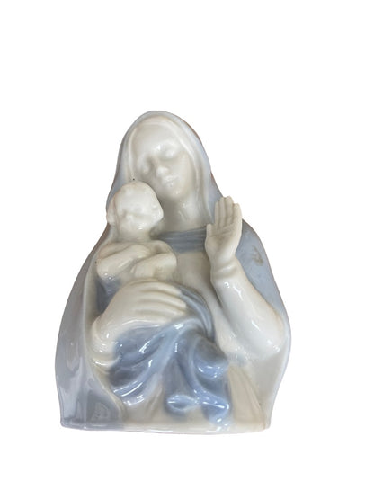 Reginart Blessed Virgin Mary Infant Jesus Statue Blue White Porcelain 4.5"h